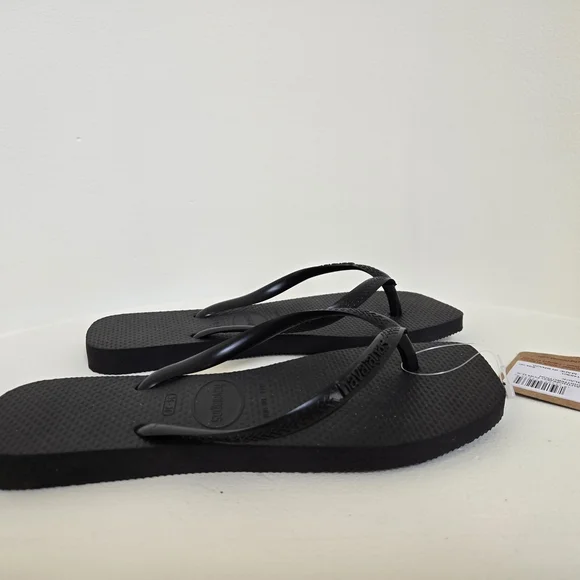 NWT-Havaianas Women's Slim Square Toe Flip Flops in Black-Size 6 - Picture 5 of 8